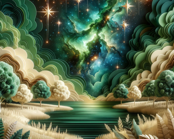Serene Landscape with Cosmic Elements and Textures