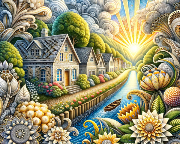 Charming Canal Landscape with Colorful Houses and Nature