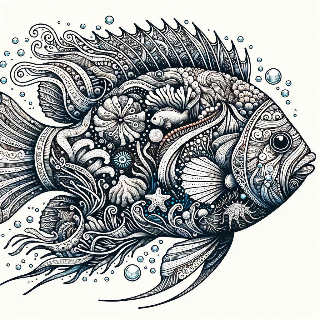Intricate Illustration of Fish with Marine Patterns