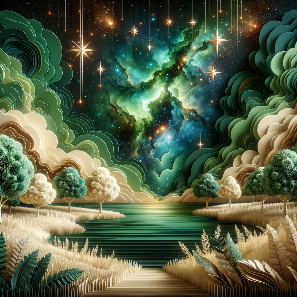 Serene Landscape with Cosmic Elements and Textures