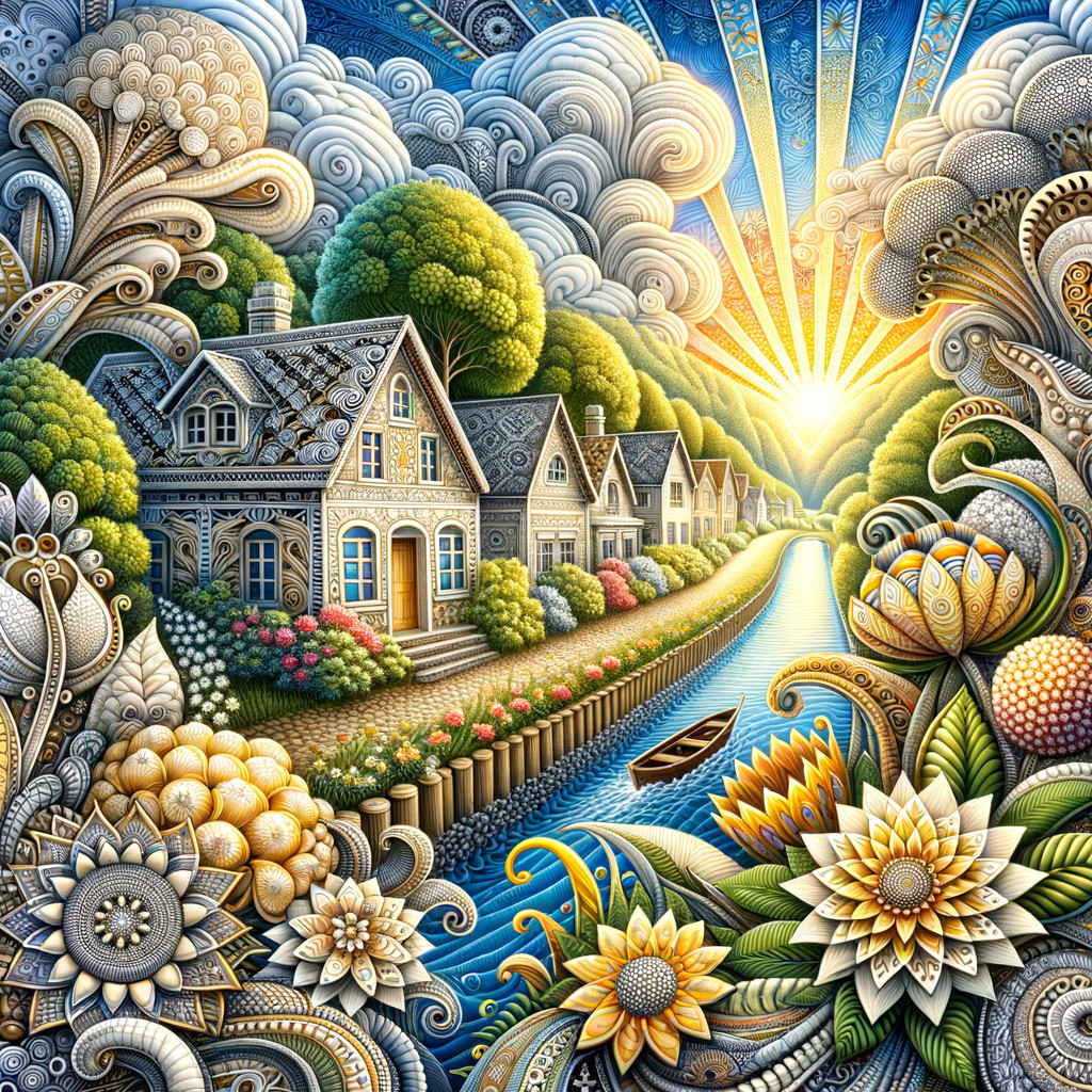Charming Canal Landscape with Colorful Houses and Nature