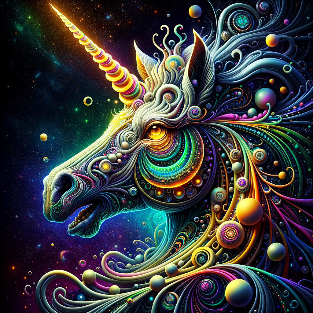 Vibrant Unicorn in Cosmic Background with Colorful Mane