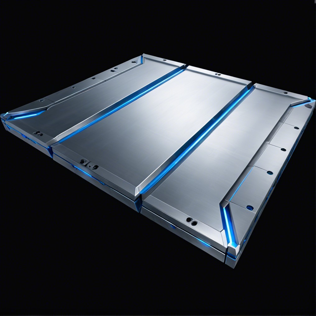 Futuristic Metallic Platform with Glowing Blue Lights