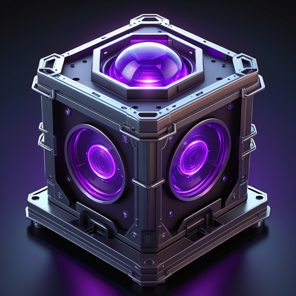 Futuristic Hexagonal Cube with Glossy Surface and Orbs