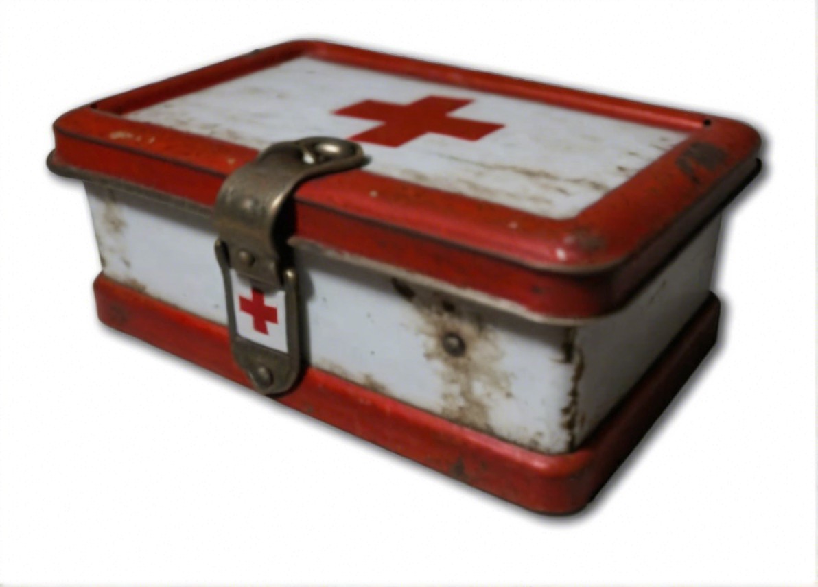 Vintage Metal First Aid Kit with Red Cross Symbol