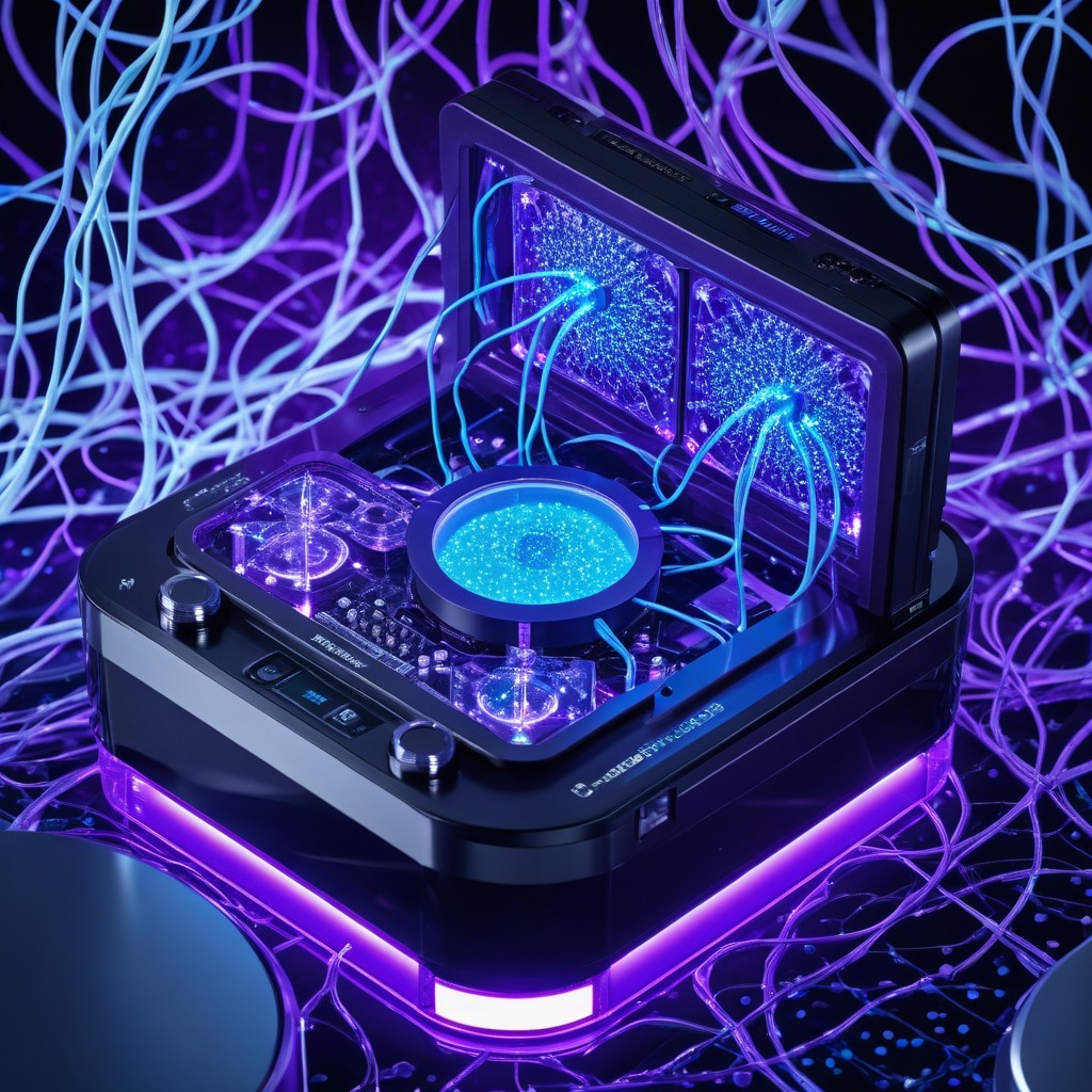 Futuristic device with sleek design and glowing circuitry