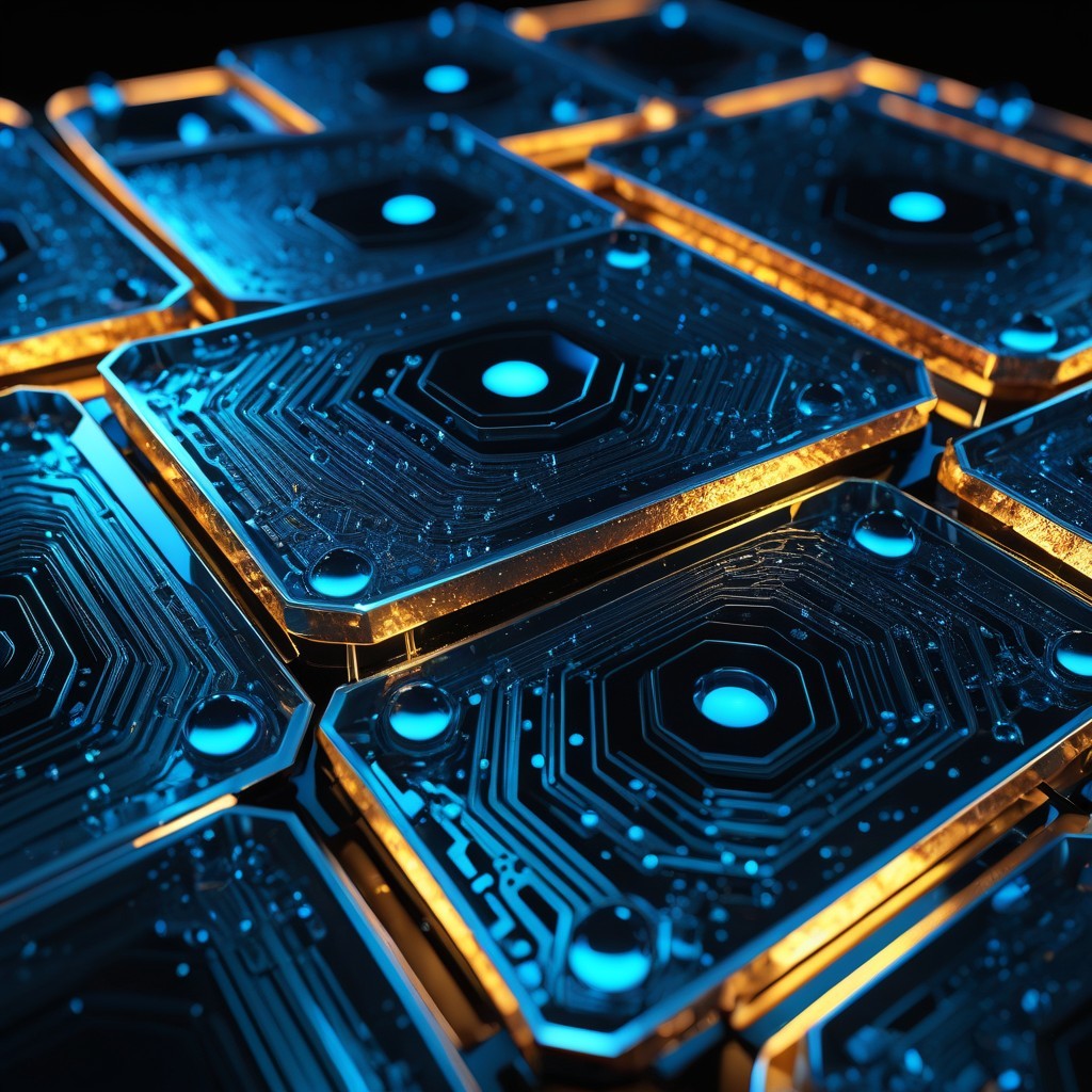Close-up of Microchips with Glowing Circuitry