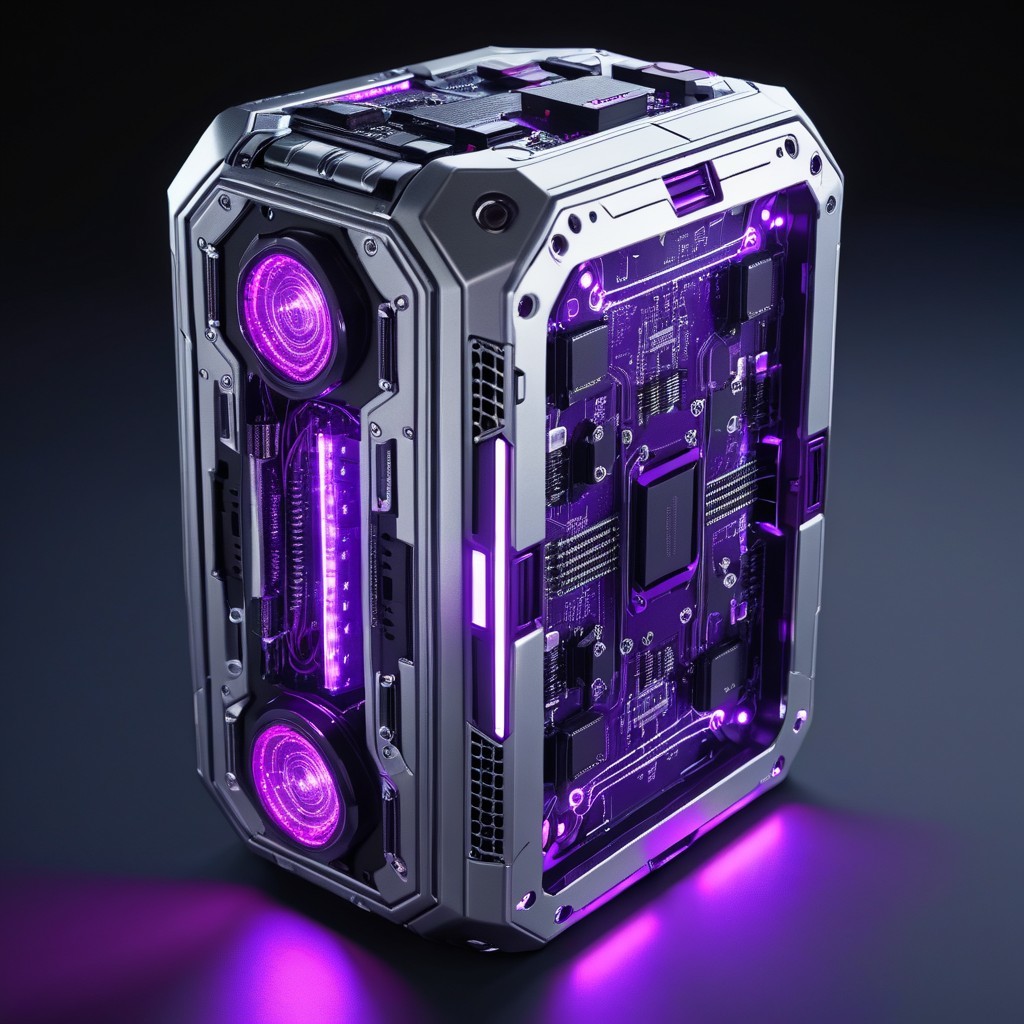 Futuristic Metallic Computer Case with LED Lighting