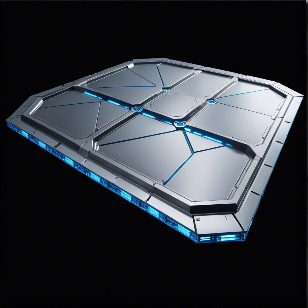 Futuristic Metallic Platform with LED Lights in Void