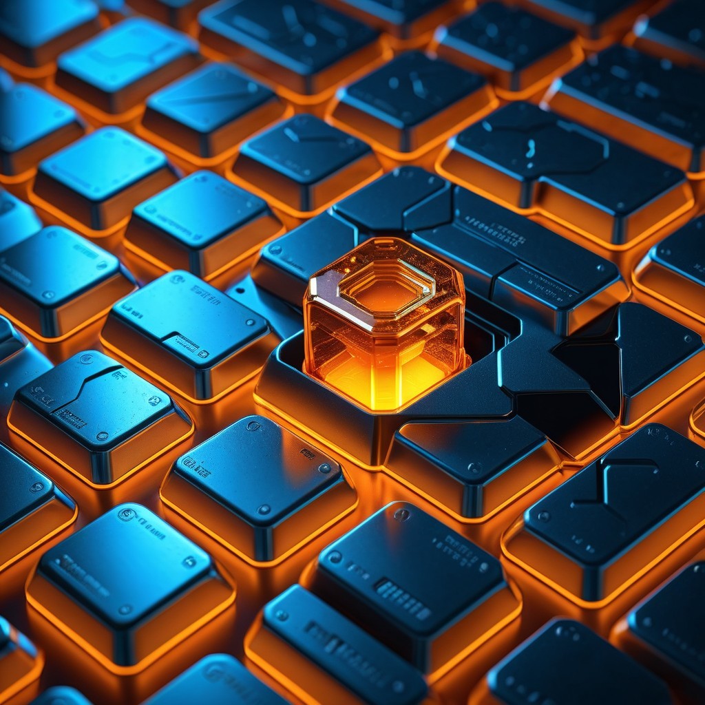 Futuristic Keyboard with Illuminated Hexagonal Key