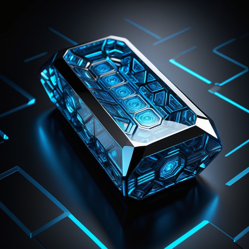 Futuristic Blue Crystal with Hexagonal Pattern Design