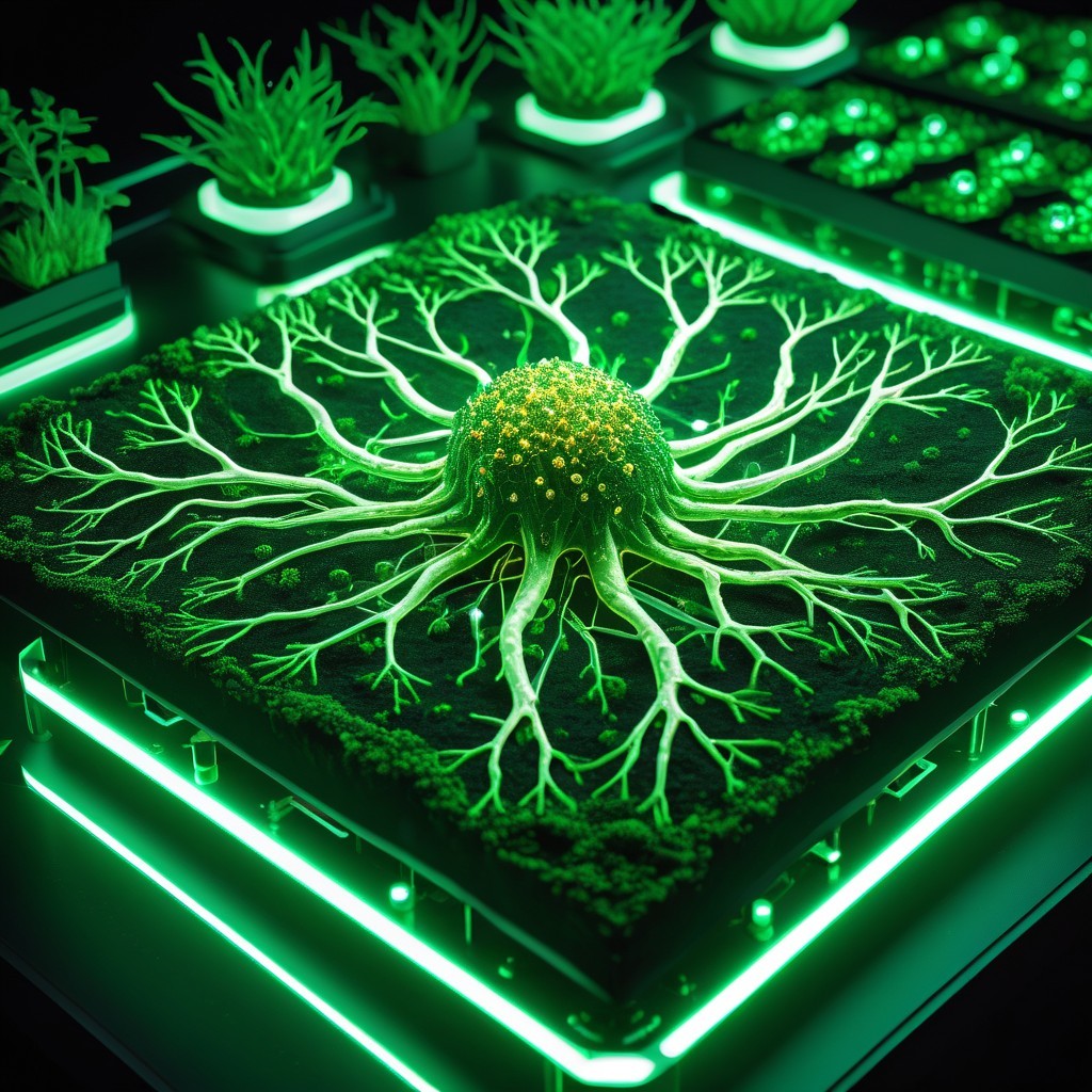 Vibrant Bioluminescent Display with Central Organism