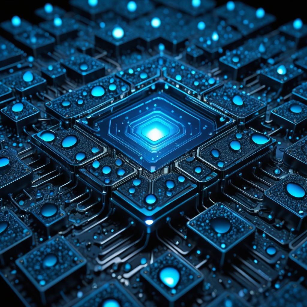 Futuristic Circuit Board with Glowing Blue Components