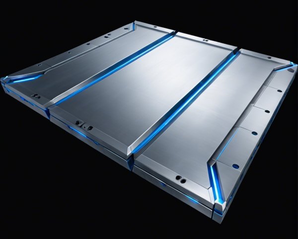 Futuristic Metallic Platform with Glowing Blue Lights