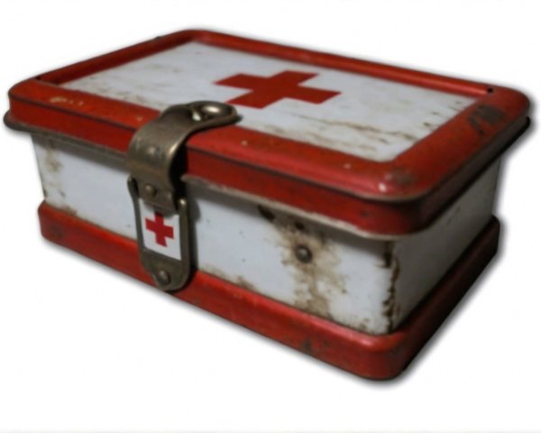 Vintage Metal First Aid Kit with Red Cross Symbol