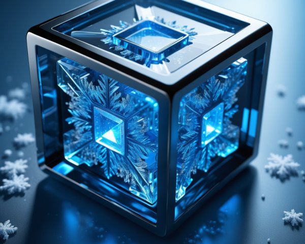 Illuminated Crystal Cube with Snowflake Designs