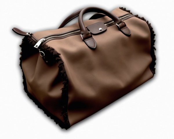 Stylish Brown Leather Duffel Bag with Ruffled Edges