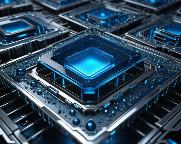 Futuristic Metallic Circuit Board with Blue Glow
