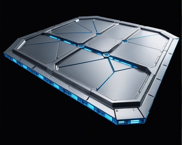 Futuristic Metallic Platform with LED Lights in Void