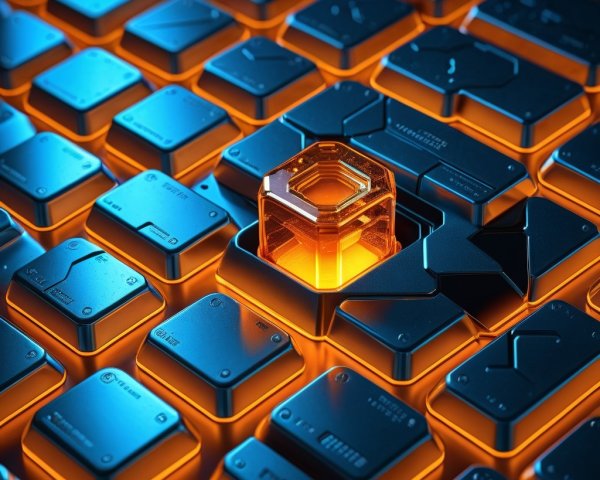 Futuristic Keyboard with Illuminated Hexagonal Key