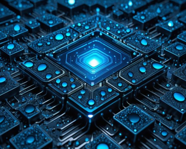 Futuristic Circuit Board with Glowing Blue Components