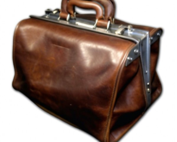 Vintage Brown Leather Bag with Metal Frame and Handle
