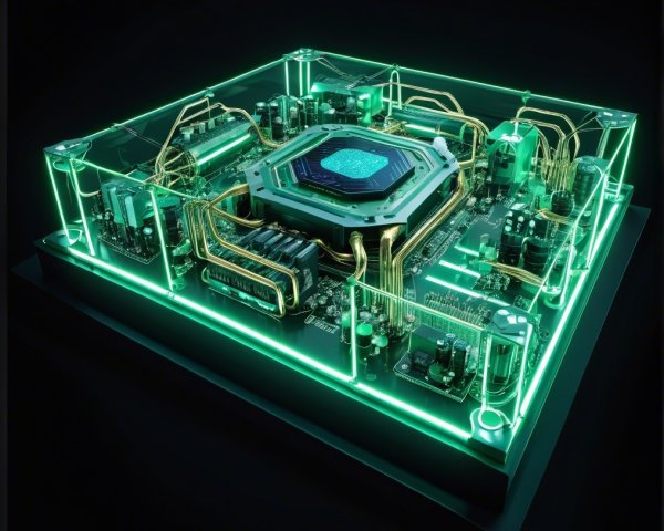 Futuristic Circuit Board with Glowing Transparent Design