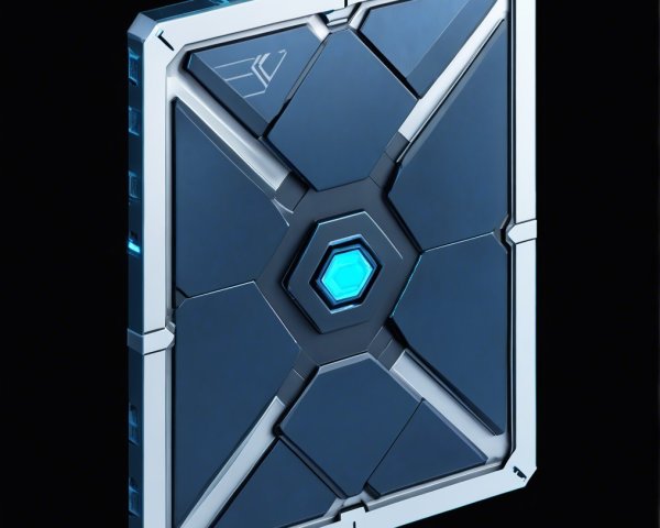 Futuristic Square Tablet with Metallic Surface and Glow