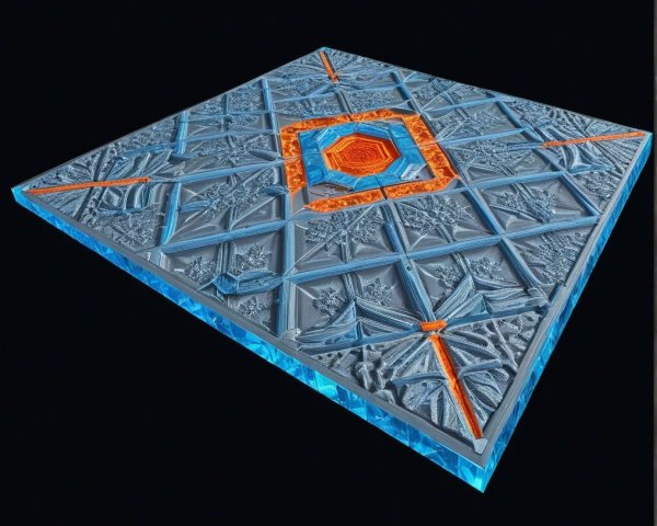 Textured Geometric Panel with Orange and Blue Design
