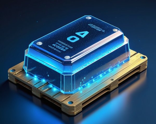 Futuristic Blue Device with Transparent Casing and Display