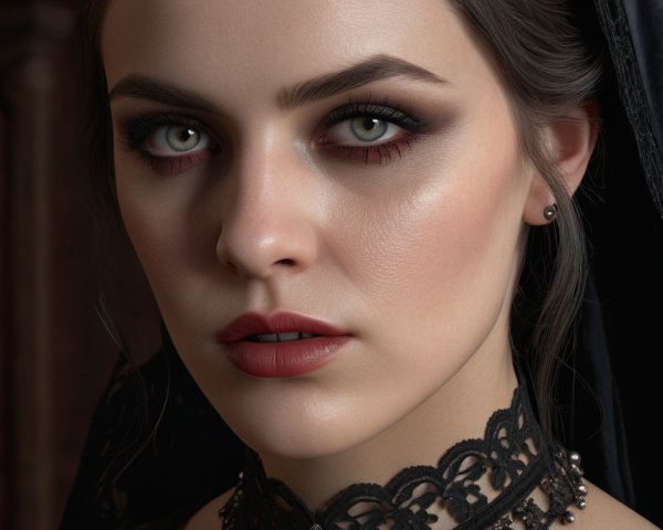 Portrait of a woman with dramatic makeup and lace choker
