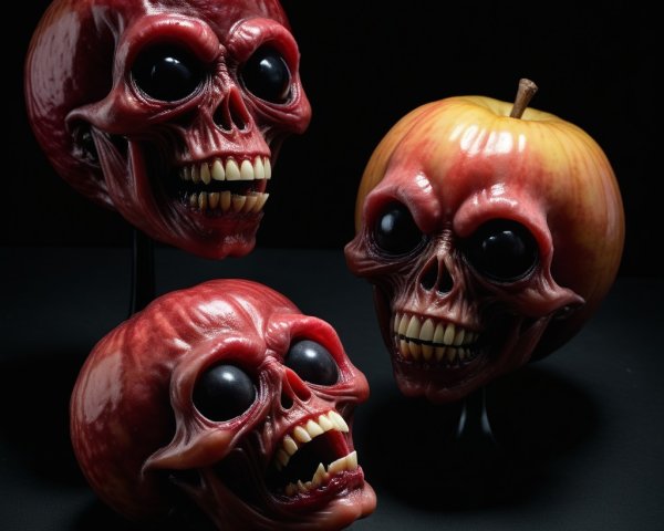 Apple-Skull Art Pieces with Dark Background