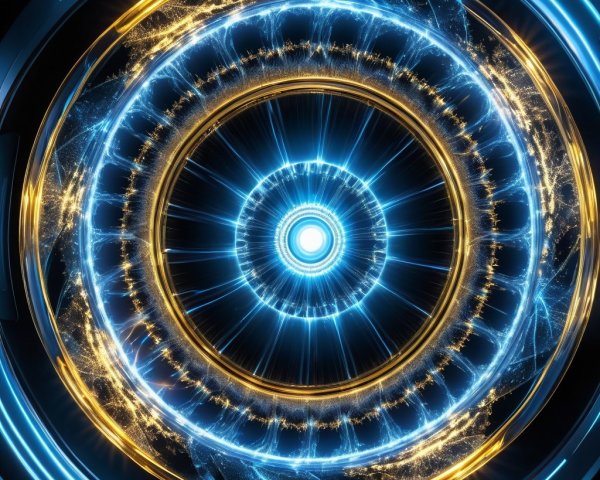 Abstract Design with Concentric Rings of Blue and Gold