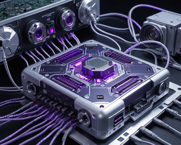 Futuristic High-Tech Device with Purple-Lit Circuits