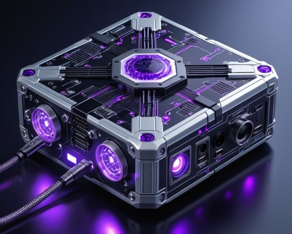 Futuristic Compact Device with Metallic Design and Lights