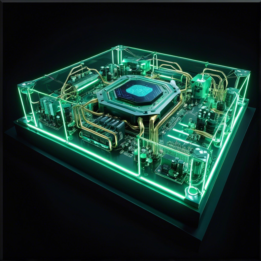 Futuristic Circuit Board with Glowing Transparent Design