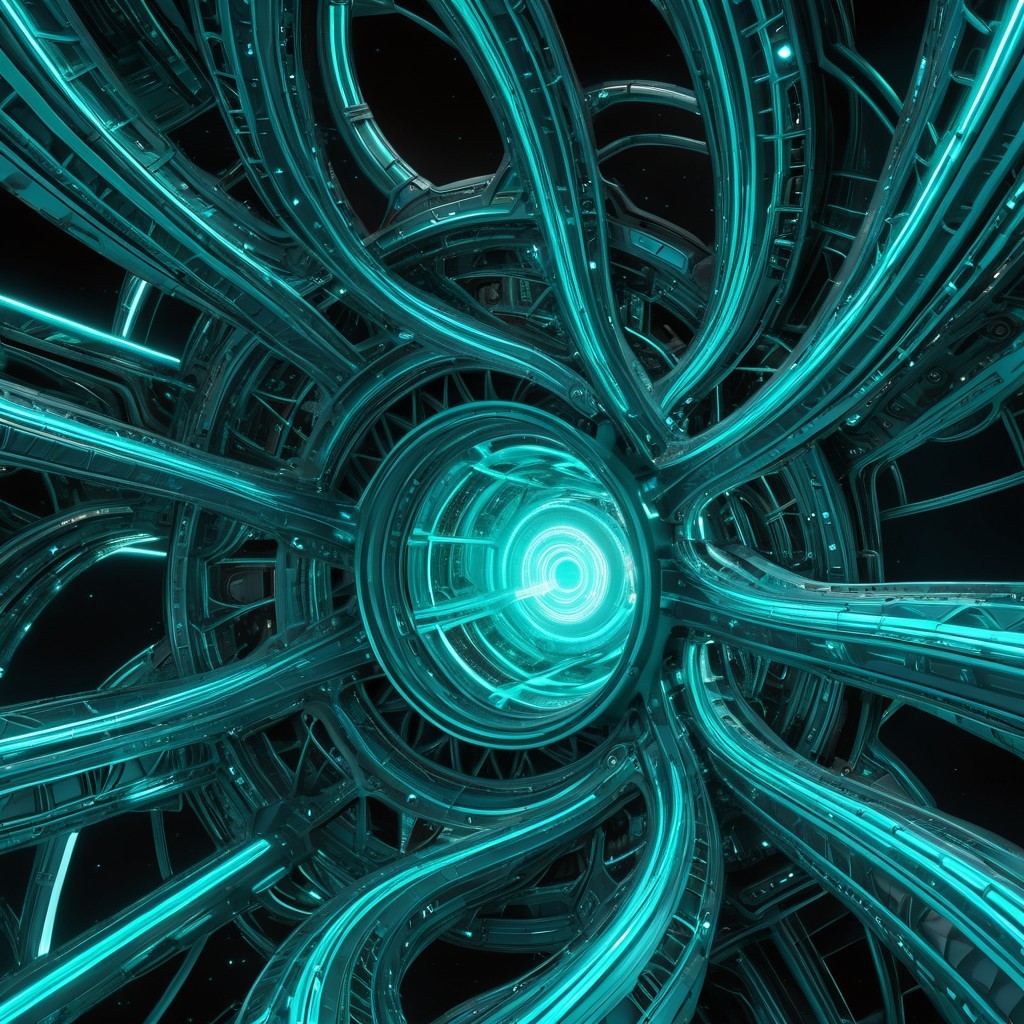 Futuristic Structure with Glowing Turquoise Tubes