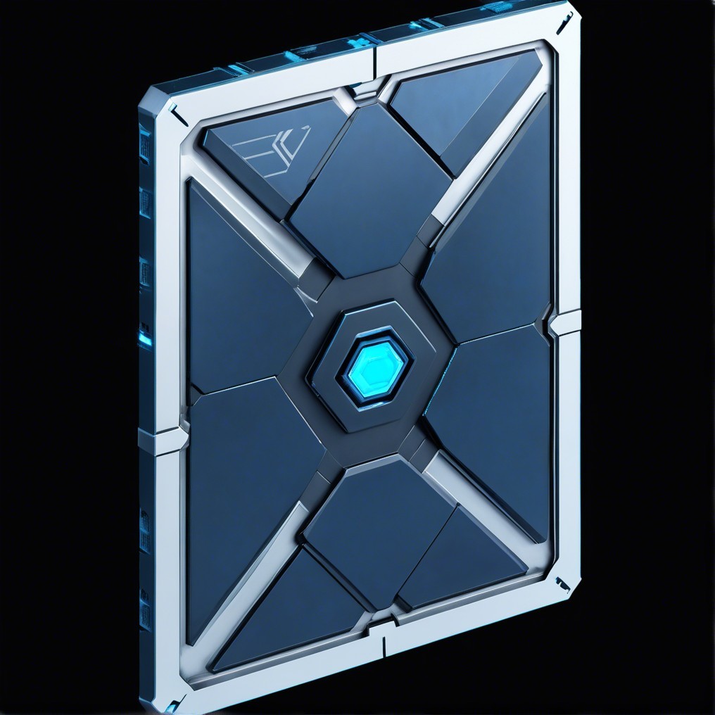 Futuristic Square Tablet with Metallic Surface and Glow
