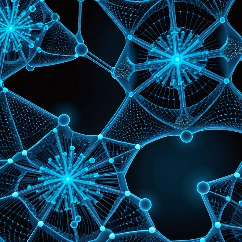 Intricate Glowing Blue Particle Network on Dark Background
