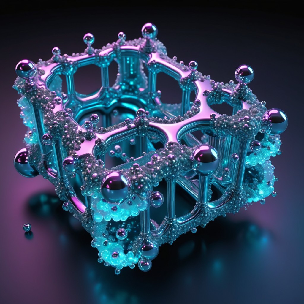 Abstract Structure with Bubbles in Blue and Purple