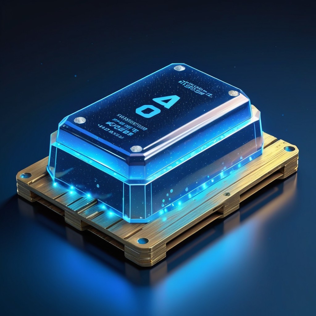 Futuristic Blue Device with Transparent Casing and Display