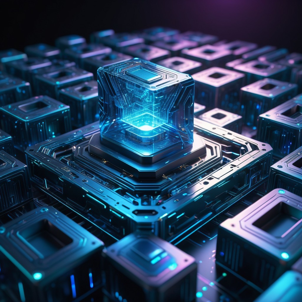 Futuristic Centralized Processing Unit with Metallic Cubes