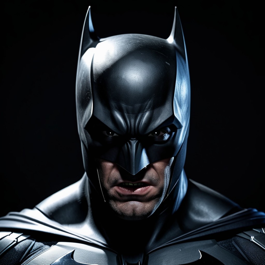 Close-Up of Muscular Superhero in Dark Costume