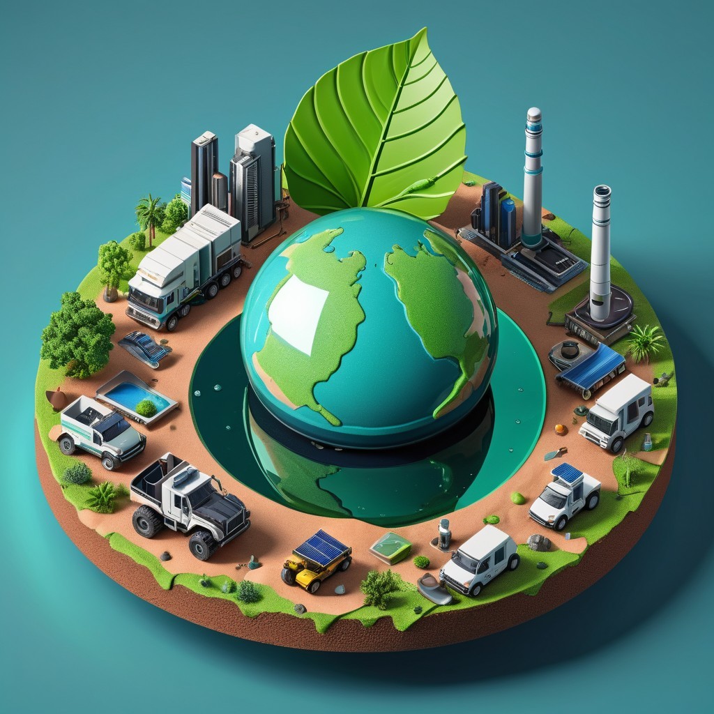 Miniature Globe Surrounded by Green Landscape and Vehicles