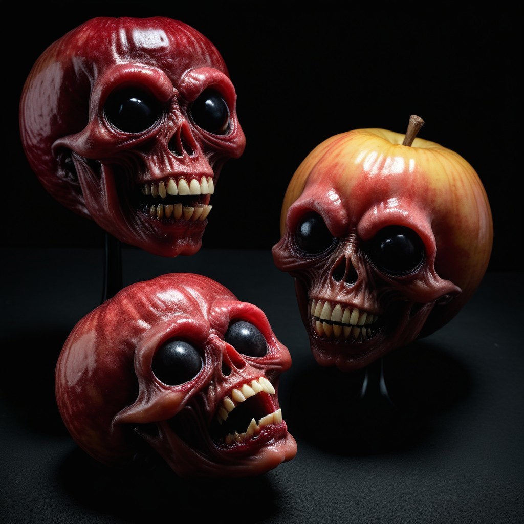 Apple-Skull Art Pieces with Dark Background