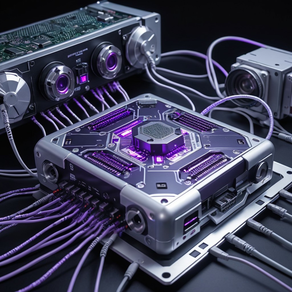 Futuristic High-Tech Device with Purple-Lit Circuits
