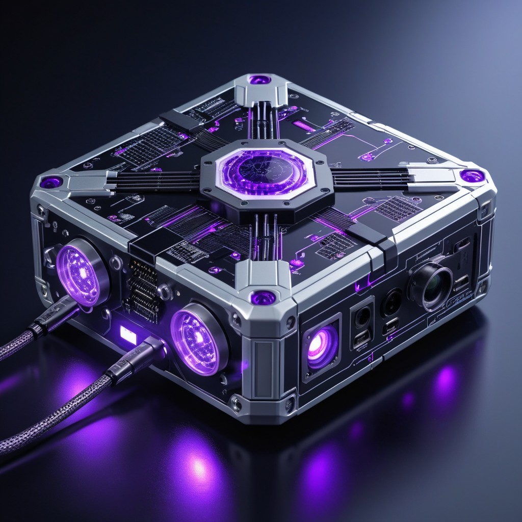 Futuristic Compact Device with Metallic Design and Lights