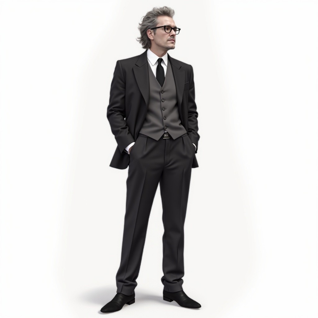 Elegant Man in Black Suit with Modern Touches