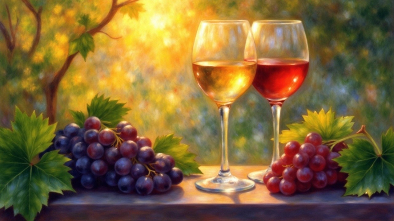 Elegant Wine Glasses with Grapes in Autumn Light