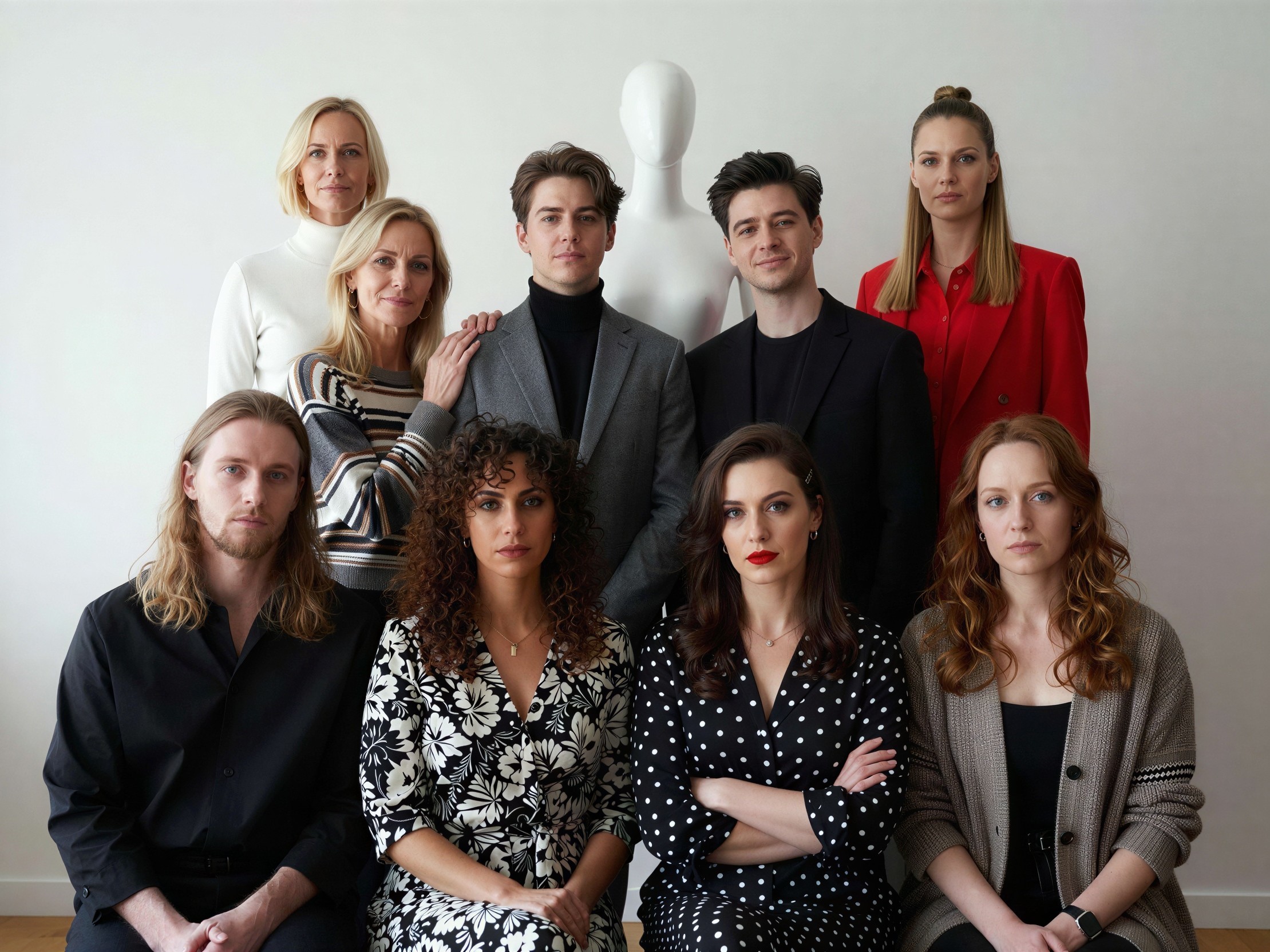 Group Portrait of Ten People with Headless Mannequin